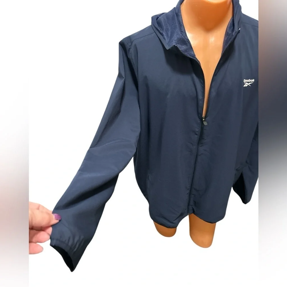 Reebok Men's Training Essentials Jacket Lightweight Full Zip Hooded Navy 2XL NWT